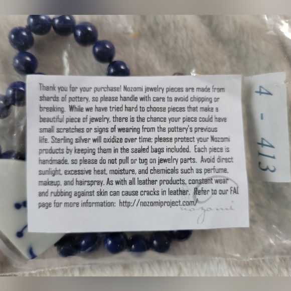 Nozomi Project | Blue/White Upcycyled Lapis Lazuli Porcelain Necklace - Picture 9 of 13